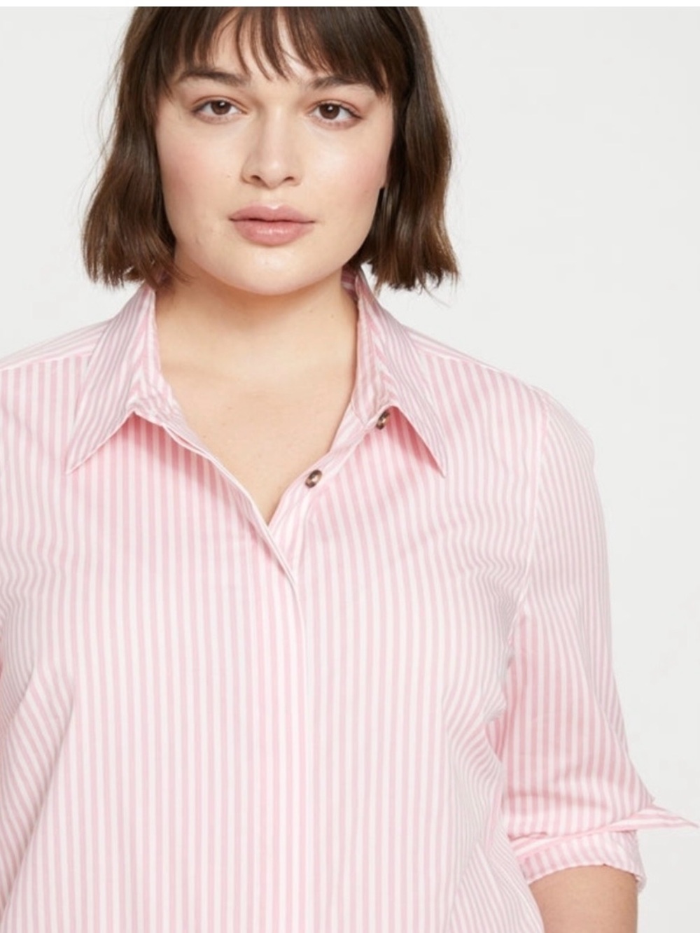 Stretch full placket button down poplin pink and white striped Elbe shirt